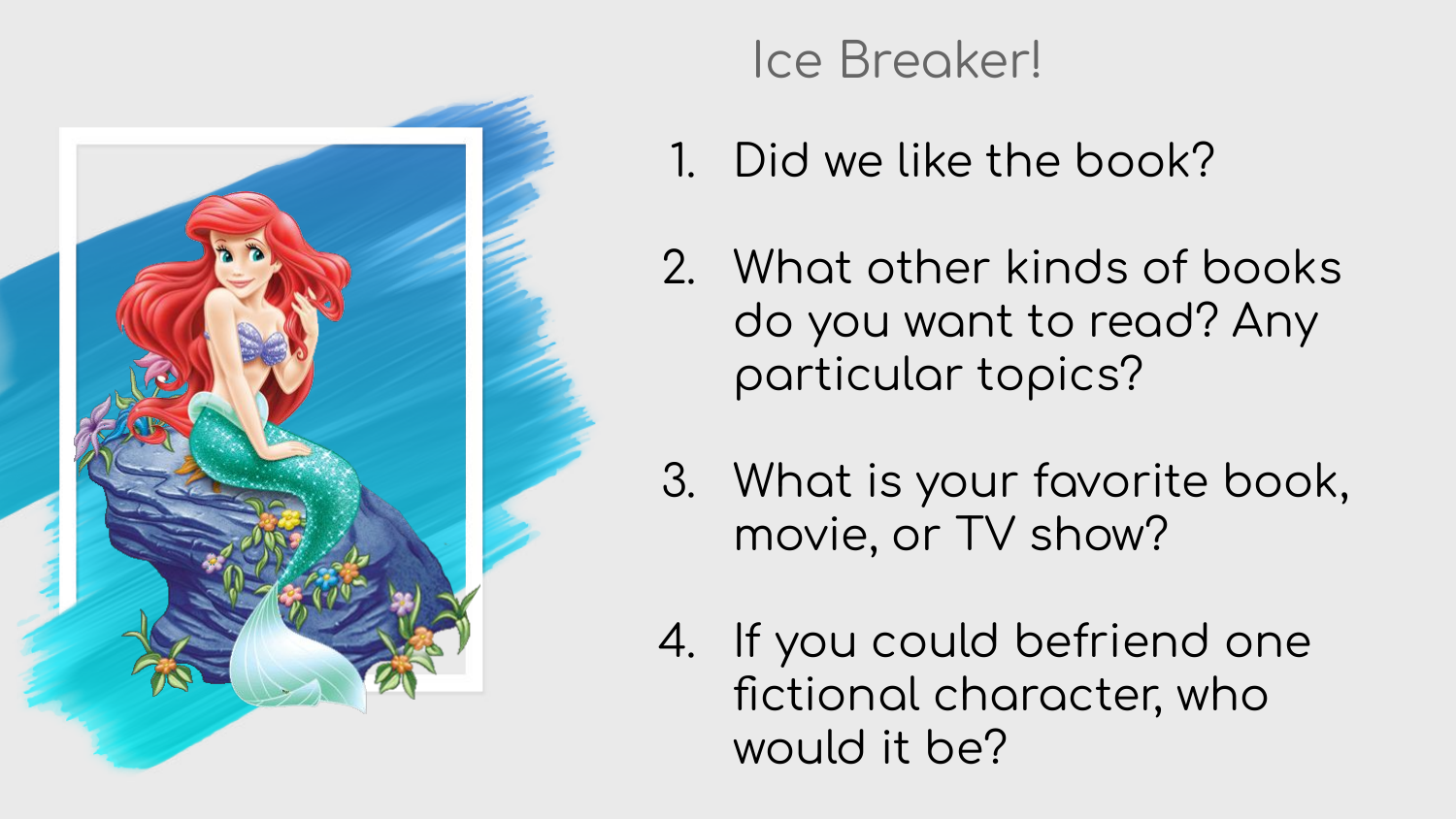 Session slide: ice-breaker discussion questions