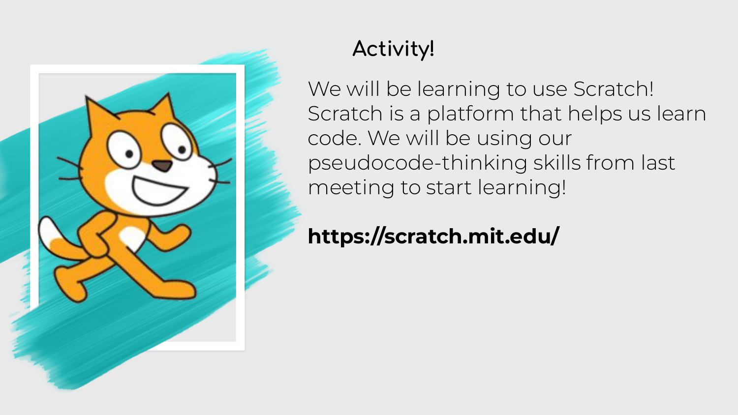Session slide: Scratch coding activity