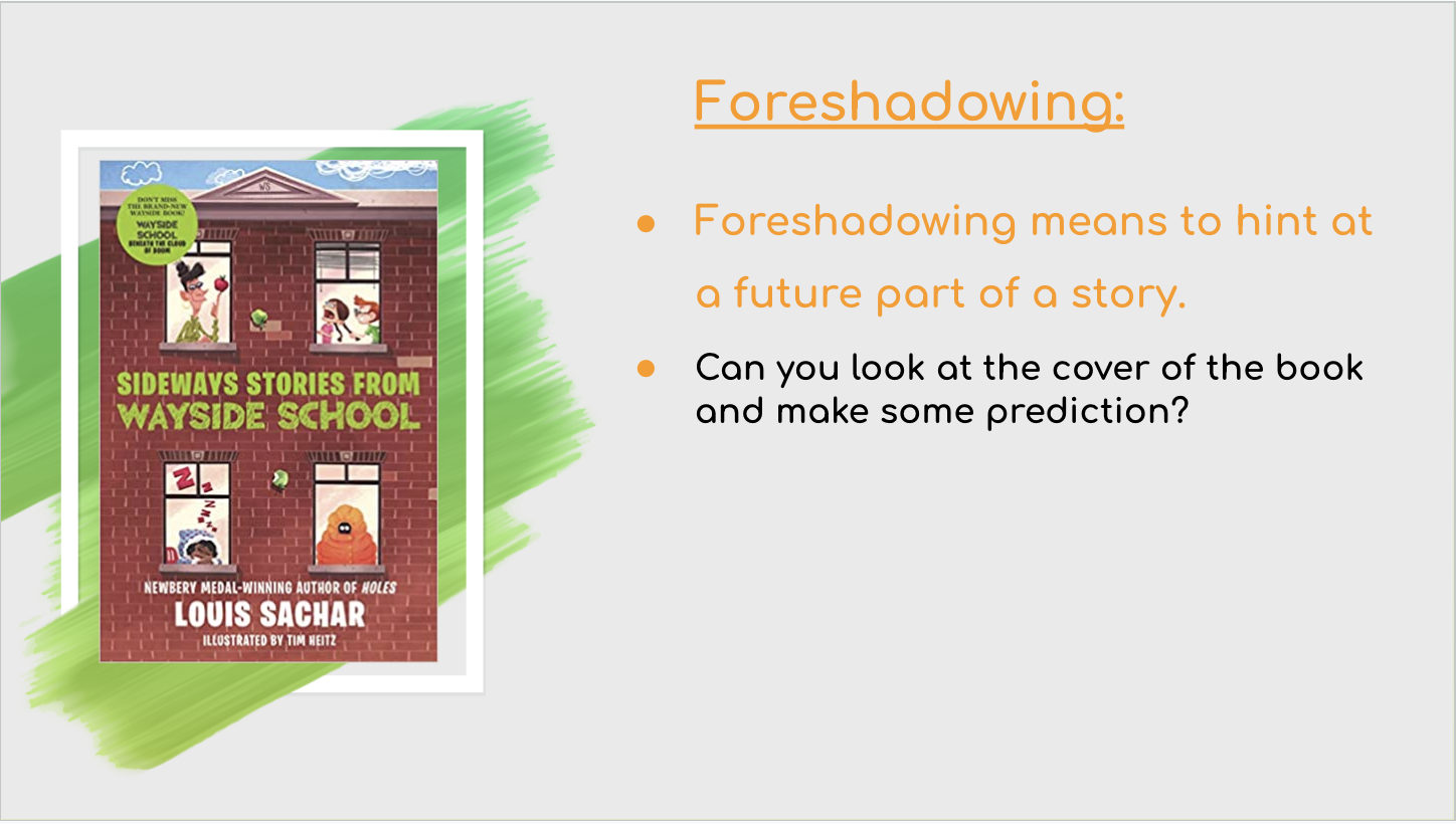 Session slide: foreshadowing with book cover predictions