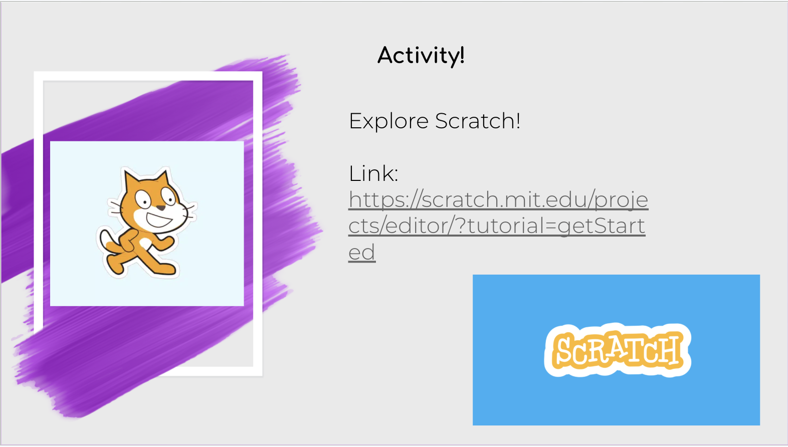 Session slide: Scratch coding activity